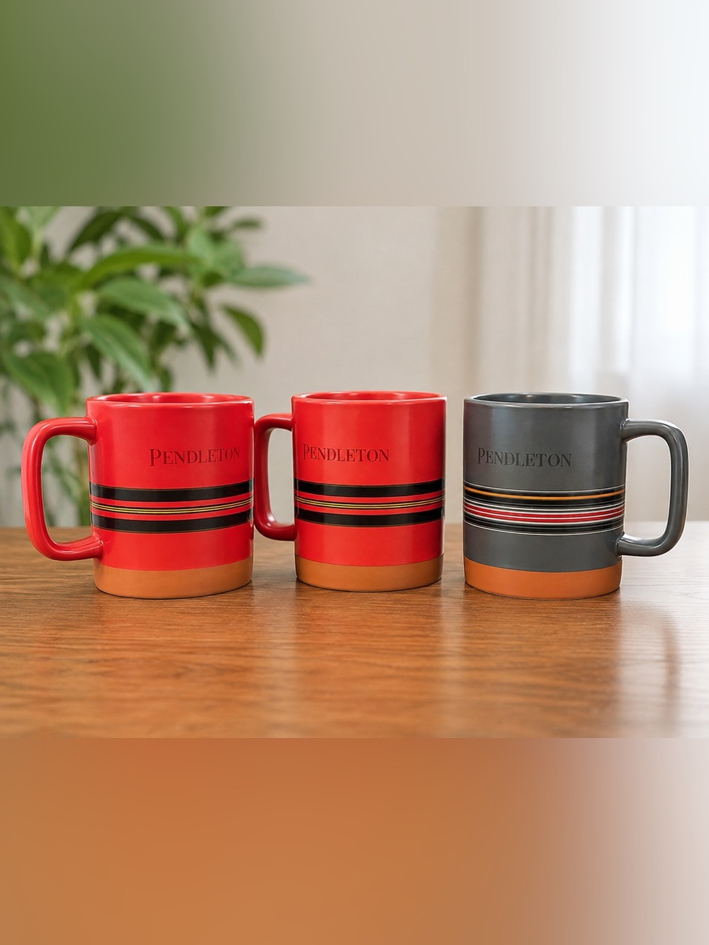 3 PENDLETON WOOLEN MILLS STRIPE CERAMIC COFEE TEA MUG 18oz